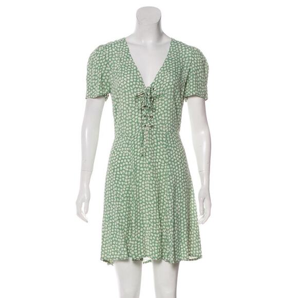 Reformation Green Floral Print V Neck Mini Dress - 6 - Picture 1 of 6